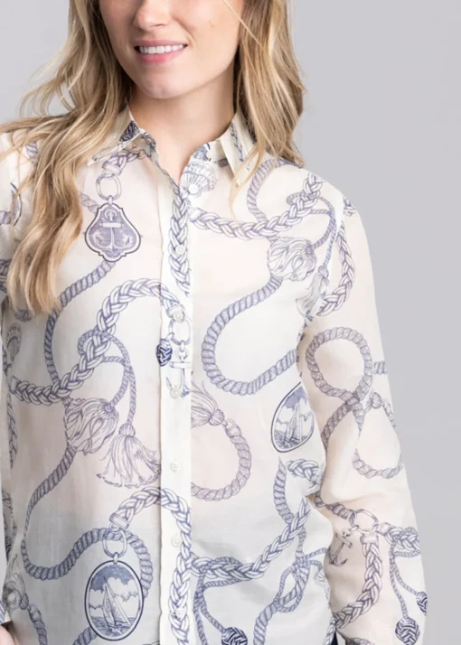 Sailing Print Cotton Silk Shirt - Cream