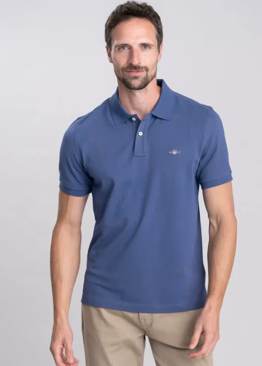 Shield Pique Polo - Dusty Navy