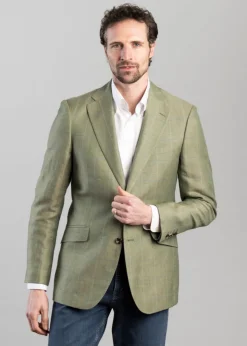 Shilbottle Tweed Jacket - Green Herringbone with Blue and Purple Check
