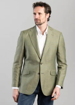 Shilbottle Tweed Jacket - Green Herringbone with Blue and Purple Check