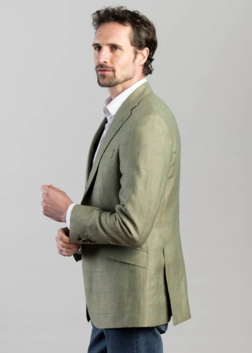 Shilbottle Tweed Jacket - Green Herringbone with Blue and Purple Check