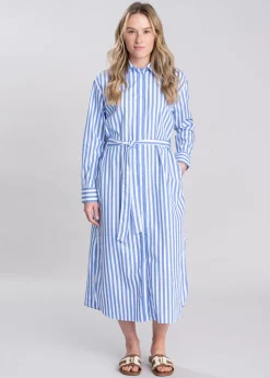 Striped Poplin Shirt Dress - White