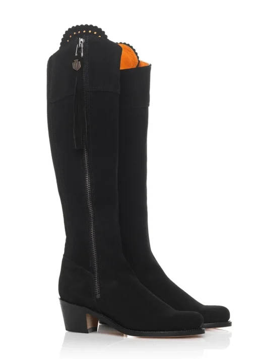 Suede Regina Heeled Boots - Black