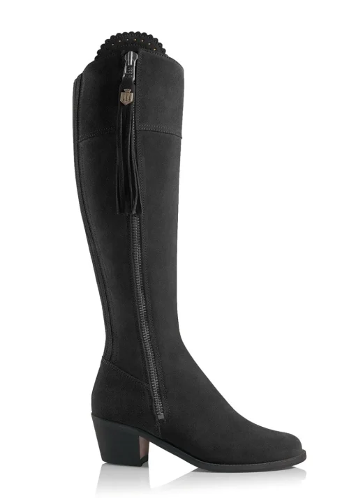 Suede Regina Heeled Boots - Black