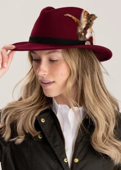 Suffolk Fedora Bronze Side Feather - Maroon