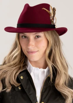 Suffolk Fedora Bronze Side Feather - Maroon