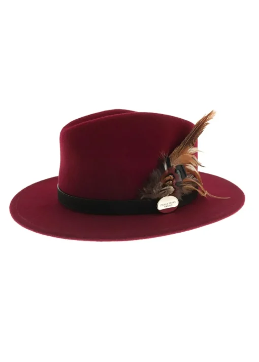 Suffolk Fedora Bronze Side Feather - Maroon