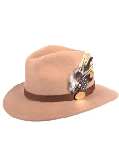 Suffolk Fedora Fawn Side Feather - Camel