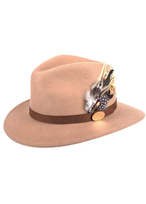Suffolk Fedora Fawn Side Feather - Camel