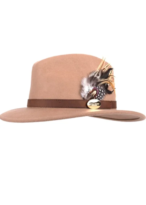 Suffolk Fedora Fawn Side Feather - Camel