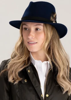 Suffolk Fedora Midnight Side Feather - Navy