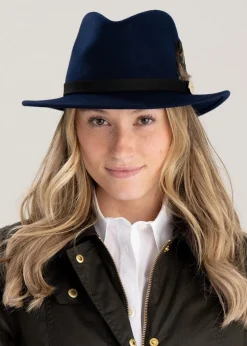 Suffolk Fedora Midnight Side Feather - Navy