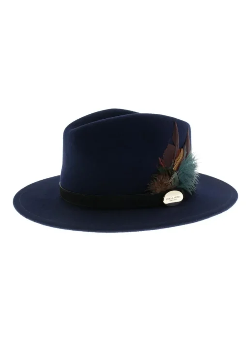 Suffolk Fedora Midnight Side Feather - Navy