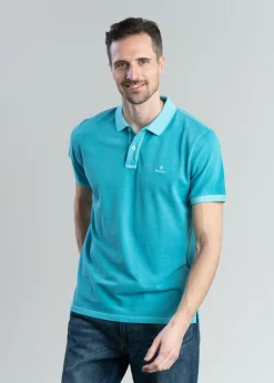 Sunfaded Pique Rugger - Aqua Green