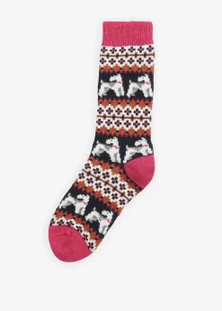 Terrier Fairisle Socks - Navy and Pink Dahlia