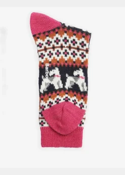 Terrier Fairisle Socks - Navy and Pink Dahlia