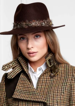 Trilby Hat Iridescent Feather Band - Chocolate with Feather Band