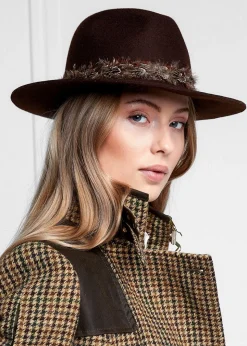 Trilby Hat Iridescent Feather Band - Chocolate with Feather Band