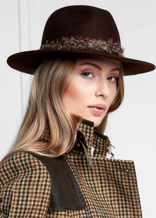 Trilby Hat Iridescent Feather Band - Chocolate with Feather Band