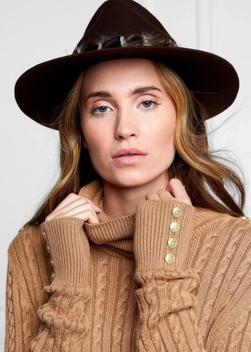 Trilby Hat Iridescent Feather Band - Chocolate with Feather Band