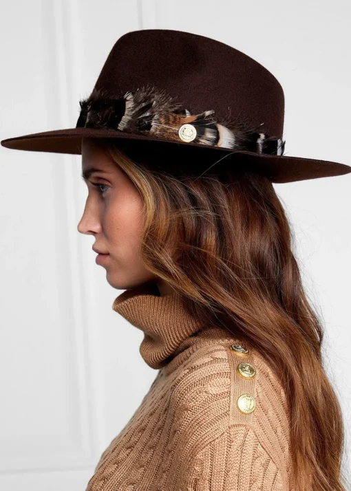 Trilby Hat Iridescent Feather Band - Chocolate with Feather Band