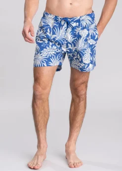 Tropical Print Swim Shorts - Rich Blue
