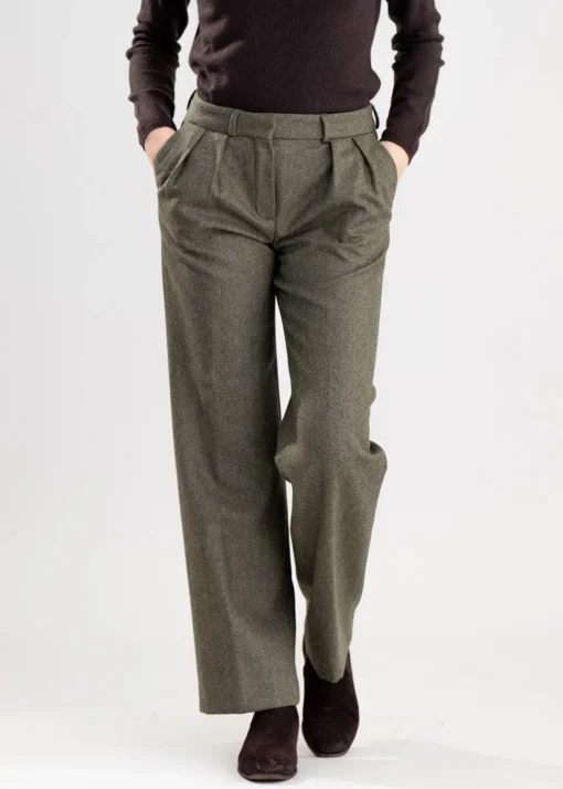 Twill Wide Leg Trousers - Penistone Herringbone