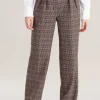 Twill Wide Leg Trousers - Plum Houndstooth
