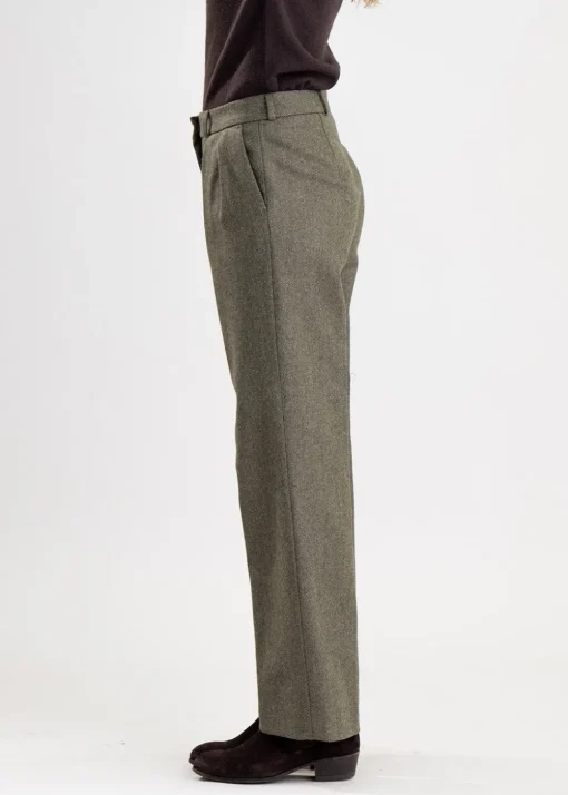 Twill Wide Leg Trousers - Penistone Herringbone