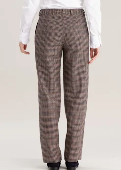 Twill Wide Leg Trousers - Plum Houndstooth