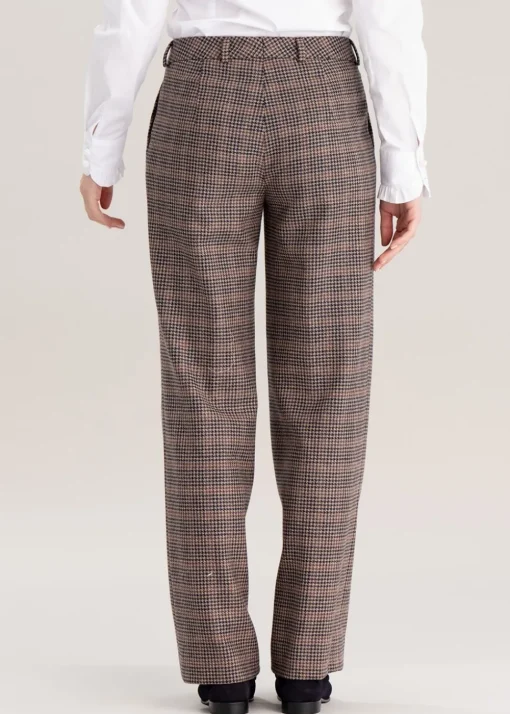 Twill Wide Leg Trousers - Plum Houndstooth