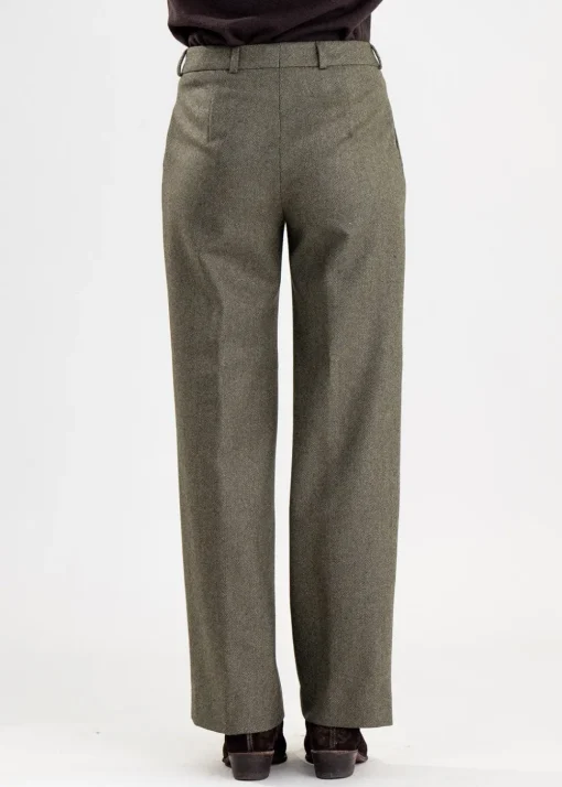 Twill Wide Leg Trousers - Penistone Herringbone