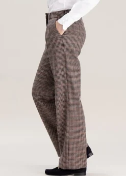 Twill Wide Leg Trousers - Plum Houndstooth