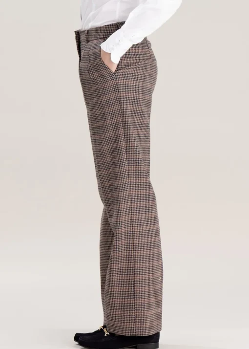 Twill Wide Leg Trousers - Plum Houndstooth