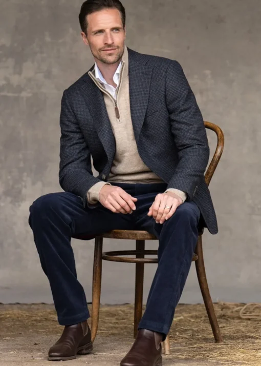 Warkworth Tweed Jacket - Houndstooth Check with Grey and Navy