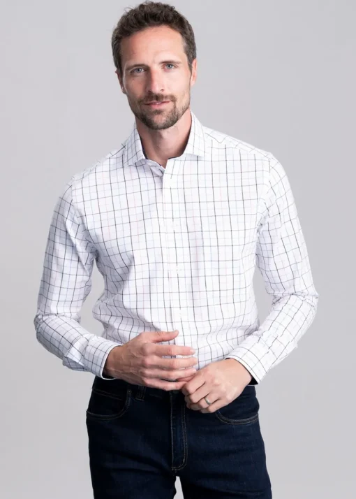 Wells Tailored Shirt - Wine and Navy Check