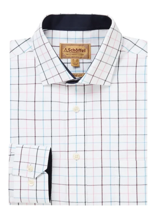 Wells Tailored Shirt - Wine and Navy Check