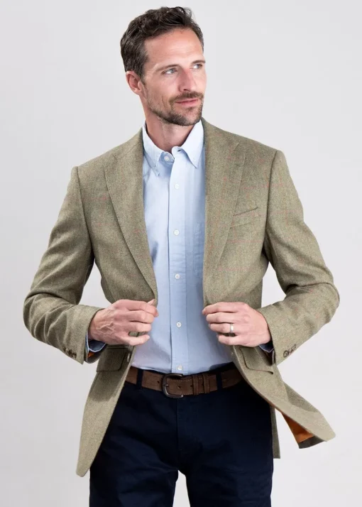 Wooler Tweed Jacket - Camel and Green Twill with Gold and Pink Check