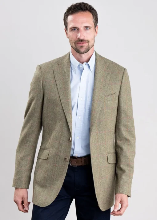 Wooler Tweed Jacket - Camel and Green Twill with Gold and Pink Check